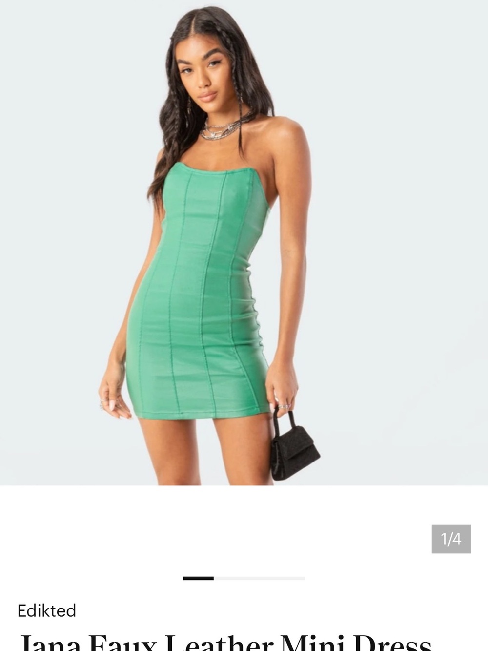 Edikted Strapless Green Faux Leather Mini Dress